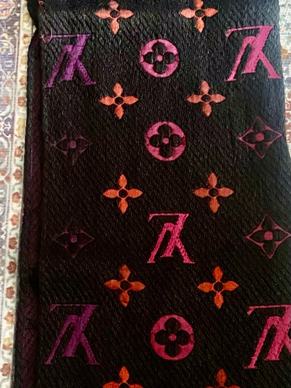 New Monogram Gradient Scarf in Black and Burgundy - Picture 6 of 6